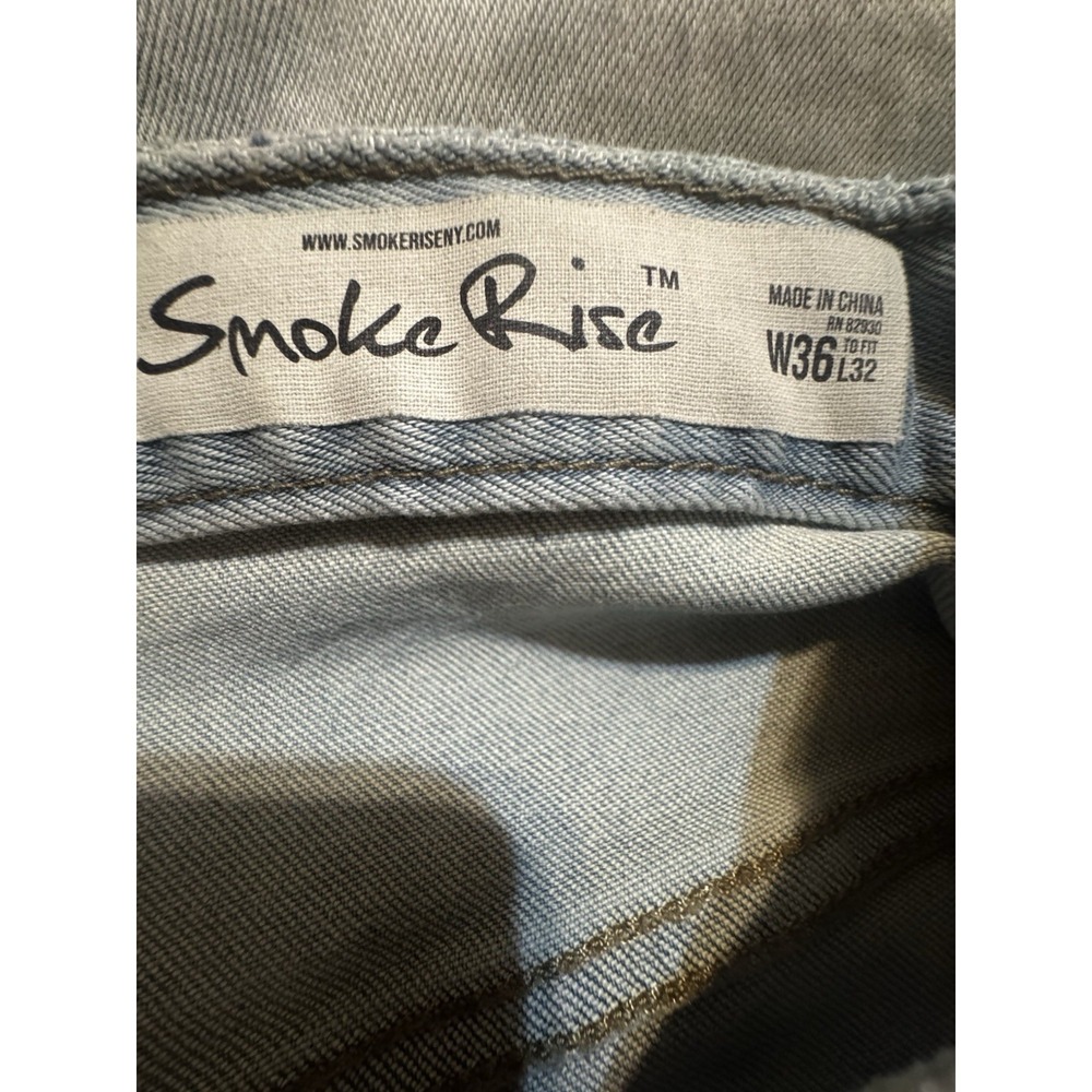 Smoke Rise Distressed Jeans Light Wash Slim Fit Y2K Grunge Streetwear 36x32 - Picture 8 of 8